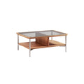 **Table basse en bois et verre avec étagère intégrée**