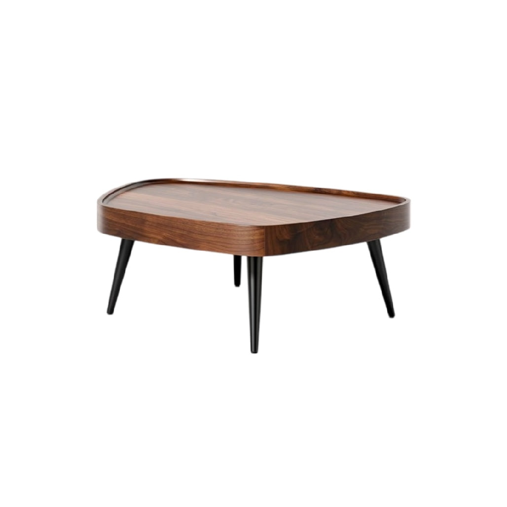 **Titre technique : Table basse en bois foncé avec pieds noirs, design moderne**