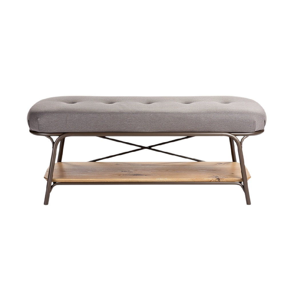 **Banc de rangement en bois et métal avec assise rembourrée**