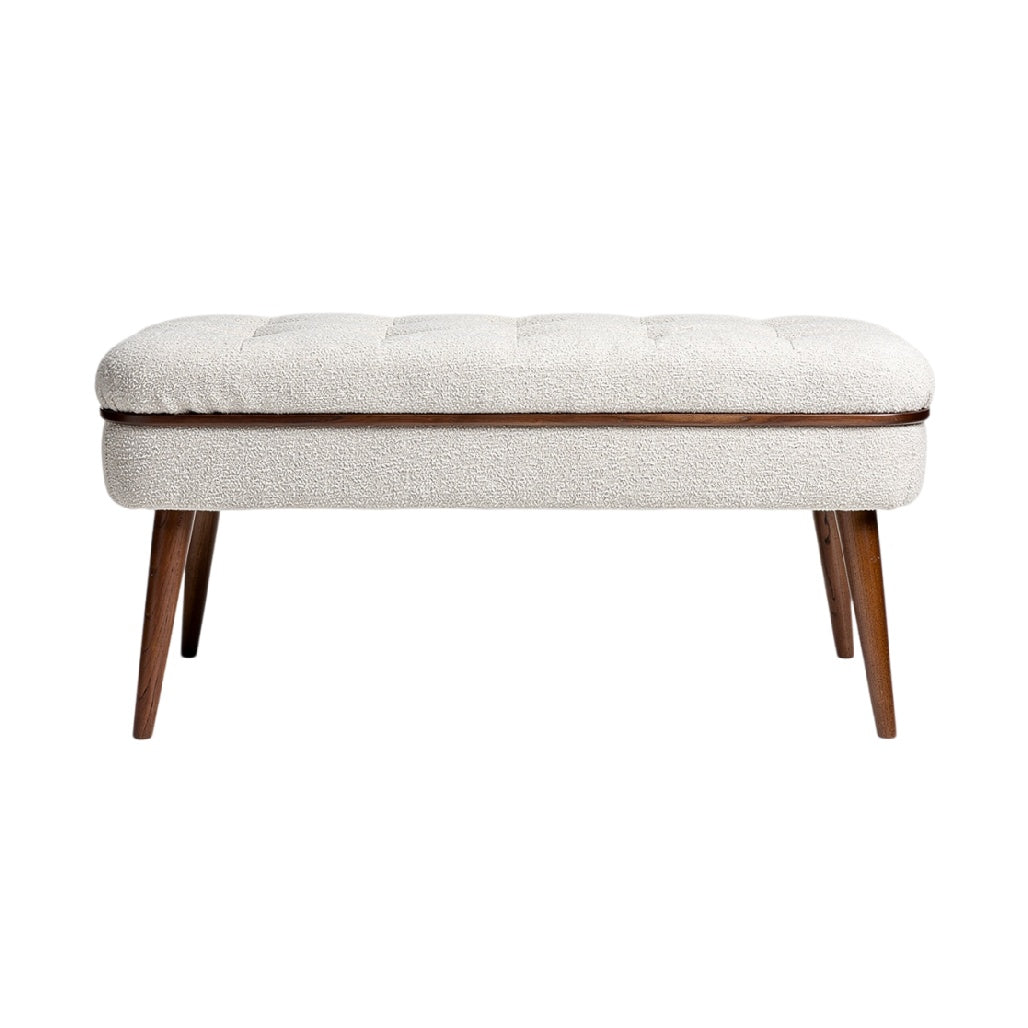 **Pouf contemporain en tissu avec pieds en bois**