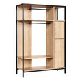 **Armoire ouverte en bois avec étagères et penderie**