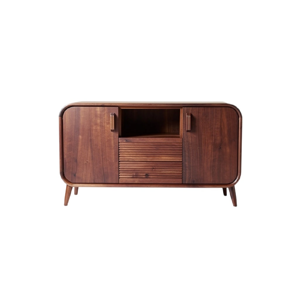 **Buffet en bois rectangulaire avec portes à lattes**