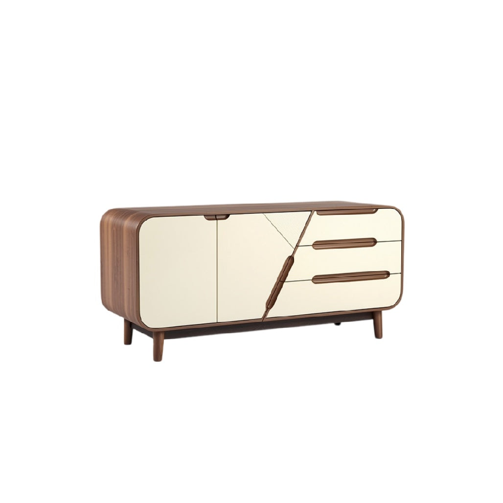 **Meuble TV moderne en bois avec portes miroirs**